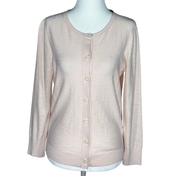 Ann Taylor Loft Size S 100% Cotton Light Pink Cardigan Sweater Long Sleeves - Picture 1 of 6